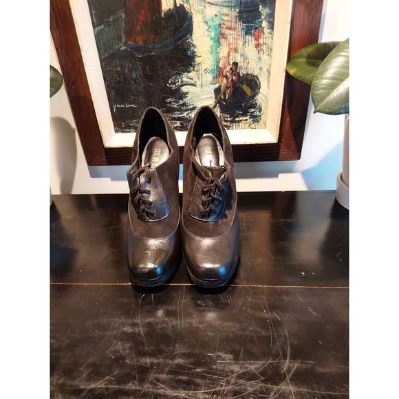 Colin Stuart Women's Black Leather and Suede High Heel Lace Up Bootie in 9 - Picture 2 of 16